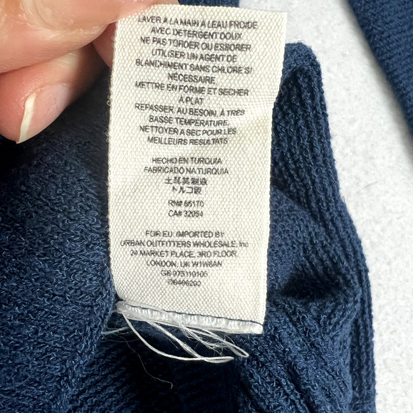 Free People Sweater Tunic Top S Navy Blue Criss Cross Neckline Long Bell Sleeve - Picture 7 of 7